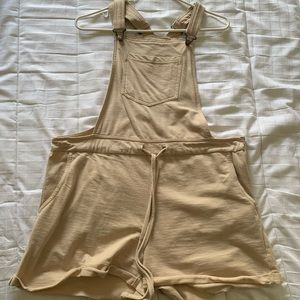 Tan shirt overalls with adjustable waist